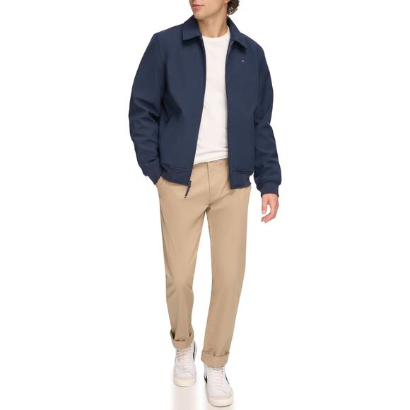 NWT Tommy Hilfiger Men's Varsity Rib Knit Bomber Jacket, Midnight Softshell - L - Picture 1 of 5